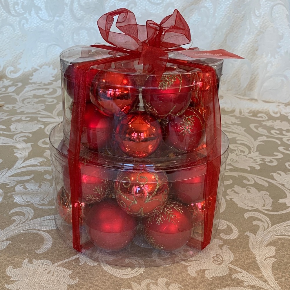 Macy's Festive Red Ornament Collection Set of 28, two sizes